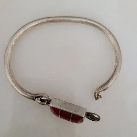 Mexican Sterling Silver And Coral Bangle - Picture 4 of 6